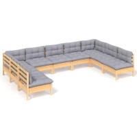 vidaXL 9 Piece Patio Lounge Set with Gray Cushions Solid Pinewood