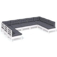 vidaXL 9 Piece Patio Lounge Set with Cushions White Solid Pinewood