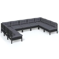 vidaXL 9 Piece Patio Lounge Set with Cushions Black Solid Pinewood