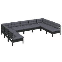 vidaXL 9 Piece Patio Lounge Set with Cushions Black Solid Pinewood