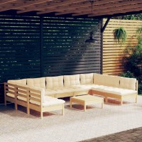 vidaXL 10 Piece Patio Lounge Set with Cream Cushions Solid Pinewood