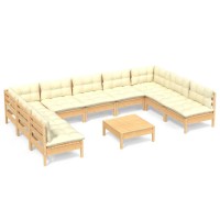 vidaXL 10 Piece Patio Lounge Set with Cream Cushions Solid Pinewood