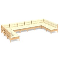 vidaXL 10 Piece Patio Lounge Set with Cream Cushions Solid Pinewood