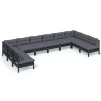 vidaXL 10 Piece Patio Lounge Set with Cushions Black Solid Pinewood