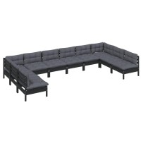 vidaXL 10 Piece Patio Lounge Set with Cushions Black Solid Pinewood