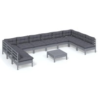 vidaXL 11 Piece Patio Lounge Set with Cushions Gray Solid Pinewood