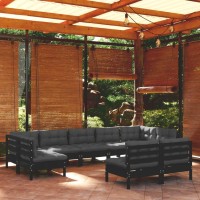 vidaXL 9 Piece Patio Lounge Set with Cushions Black Solid Pinewood