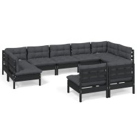 vidaXL 9 Piece Patio Lounge Set with Cushions Black Solid Pinewood