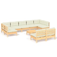 vidaXL 10 Piece Patio Lounge Set with Cream Cushions Solid Pinewood