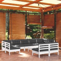 vidaXL 10 Piece Patio Lounge Set with Cushions White Solid Pinewood