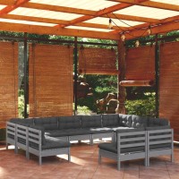 vidaXL 11 Piece Patio Lounge Set with Cushions Gray Solid Pinewood