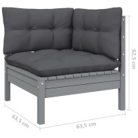 vidaXL 11 Piece Patio Lounge Set with Cushions Gray Solid Pinewood