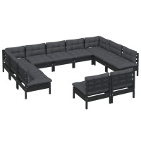 vidaXL 11 Piece Patio Lounge Set with Cushions Black Solid Pinewood