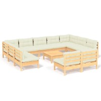 vidaXL 12 Piece Patio Lounge Set with Cream Cushions Solid Pinewood