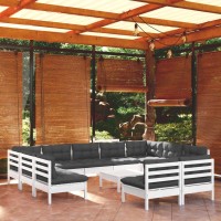 vidaXL 12 Piece Patio Lounge Set with Cushions White Solid Pinewood