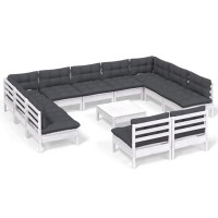 vidaXL 12 Piece Patio Lounge Set with Cushions White Solid Pinewood