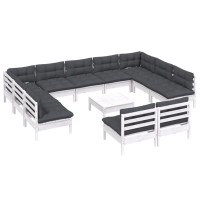 vidaXL 12 Piece Patio Lounge Set with Cushions White Solid Pinewood