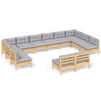 vidaXL 12 Piece Patio Lounge Set with Gray Cushions Solid Pinewood