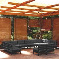 vidaXL 12 Piece Patio Lounge Set with Cushions Black Solid Pinewood