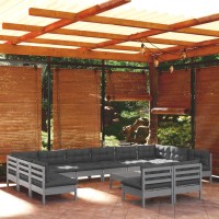 vidaXL 13 Piece Patio Lounge Set with Cushions Gray Solid Pinewood