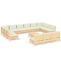 vidaXL 14 Piece Patio Lounge Set with Cream Cushions Solid Pinewood