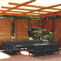 vidaXL 14 Piece Patio Lounge Set with Cushions Black Solid Pinewood