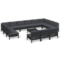 vidaXL 14 Piece Patio Lounge Set with Cushions Black Solid Pinewood