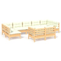 vidaXL 9 Piece Patio Lounge Set with Cream Cushions Solid Pinewood