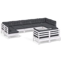 vidaXL 9 Piece Patio Lounge Set with Cushions White Solid Pinewood