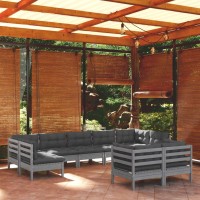 vidaXL 9 Piece Patio Lounge Set with Cushions Gray Solid Pinewood