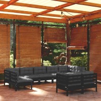 vidaXL 9 Piece Patio Lounge Set with Cushions Black Solid Pinewood