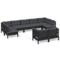 vidaXL 9 Piece Patio Lounge Set with Cushions Black Solid Pinewood