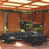 vidaXL 10 Piece Patio Lounge Set with Cushions Black Solid Pinewood