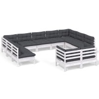 vidaXL 11 Piece Patio Lounge Set with Cushions White Solid Pinewood