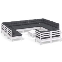 vidaXL 12 Piece Patio Lounge Set with Cushions White Solid Pinewood