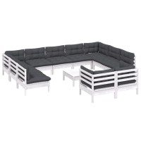 vidaXL 12 Piece Patio Lounge Set with Cushions White Solid Pinewood