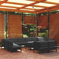 vidaXL 12 Piece Patio Lounge Set with Cushions Black Solid Pinewood