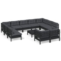 vidaXL 12 Piece Patio Lounge Set with Cushions Black Solid Pinewood