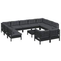 vidaXL 12 Piece Patio Lounge Set with Cushions Black Solid Pinewood