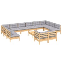 vidaXL 13 Piece Patio Lounge Set with Gray Cushions Pinewood