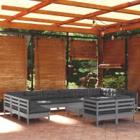 vidaXL 13 Piece Patio Lounge Set with Cushions Gray Pinewood