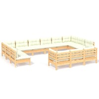 vidaXL 13 Piece Patio Lounge Set with Cream Cushions Pinewood