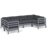 vidaXL 6 Piece Patio Lounge Set with Cushions Gray Pinewood