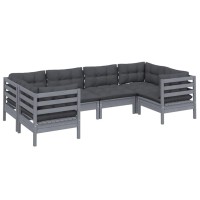 vidaXL 6 Piece Patio Lounge Set with Cushions Gray Pinewood