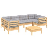 vidaXL 7 Piece Patio Lounge Set with Gray Cushions Pinewood