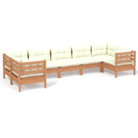 vidaXL 7 Piece Patio Lounge Set with Cushions Honey Brown Pinewood