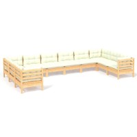 vidaXL 10 Piece Patio Lounge Set with Cream Cushions Pinewood