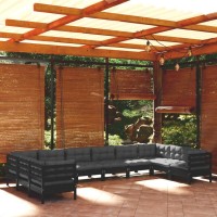 vidaXL 10 Piece Patio Lounge Set with Cushions Black Pinewood