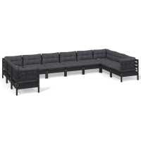 vidaXL 10 Piece Patio Lounge Set with Cushions Black Pinewood