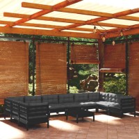 vidaXL 11 Piece Patio Lounge Set with Cushions Black Pinewood